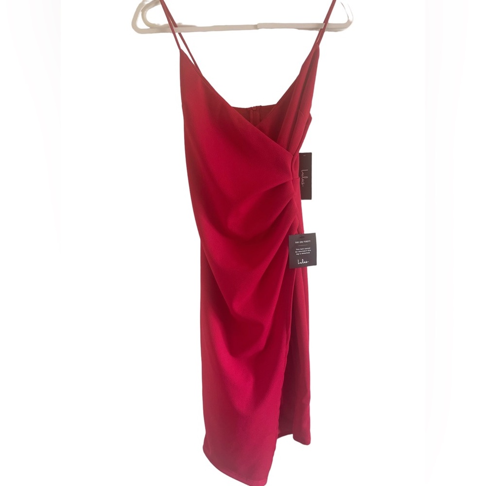 Lulus “Made to Wow” Red Surplice Asymmetrical Dress Size XS